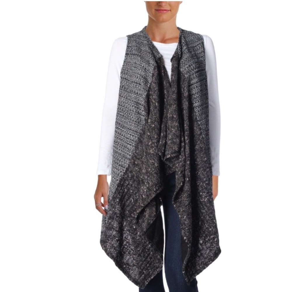 SANCTUARY | Mixed Media Oversized Sleeveless Sweater Vest Cardigan S Wool Blend